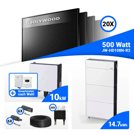 PV Komplettset 10 kWp Jolywood 500W Full Black & SolarEdge Nexis Battery Stack 15