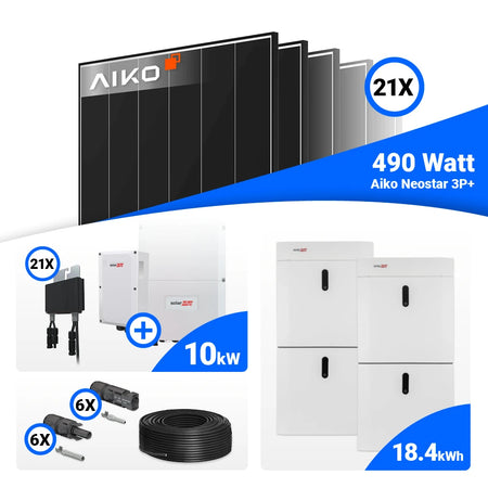 PV Komplettset 10 kWp fürs Hausdach: 21 AIKO 490W Black Frame Module & SolarEdge SE10K – Speicher nachrüstbar für mehr Unabhängigkeit