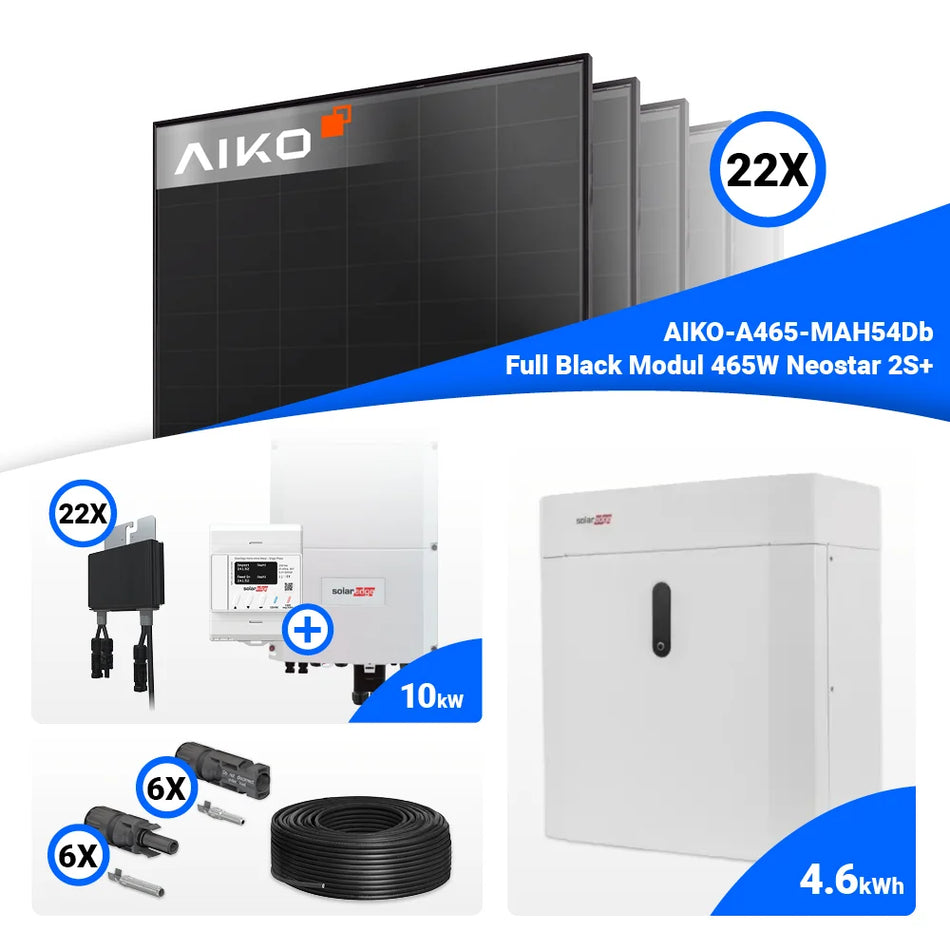 PV Komplettset 10 kWp – 22x Aiko 465W Full Black & Solaredge SE10K mit Speicheroption