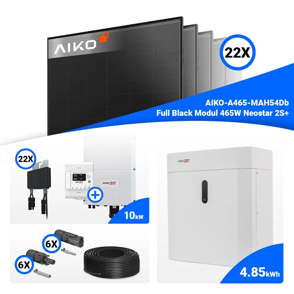 PV Komplettset 10 kWp – 22x Aiko 465W Full Black & Solaredge SE10K mit Speicheroption