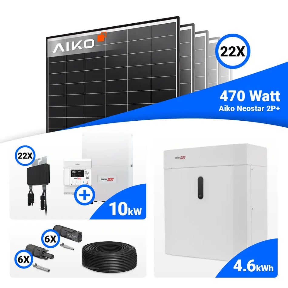 PV Komplettset 10 kWp – 22x AIKO 470W Black Frame & Solaredge SE10K mit Speicheroption