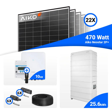PV-Anlage 10 kWp mit 22 AIKO 470W Modulen und Sungrow SH10.0RT-20 – leistungsstark, mit Speicheroption.
