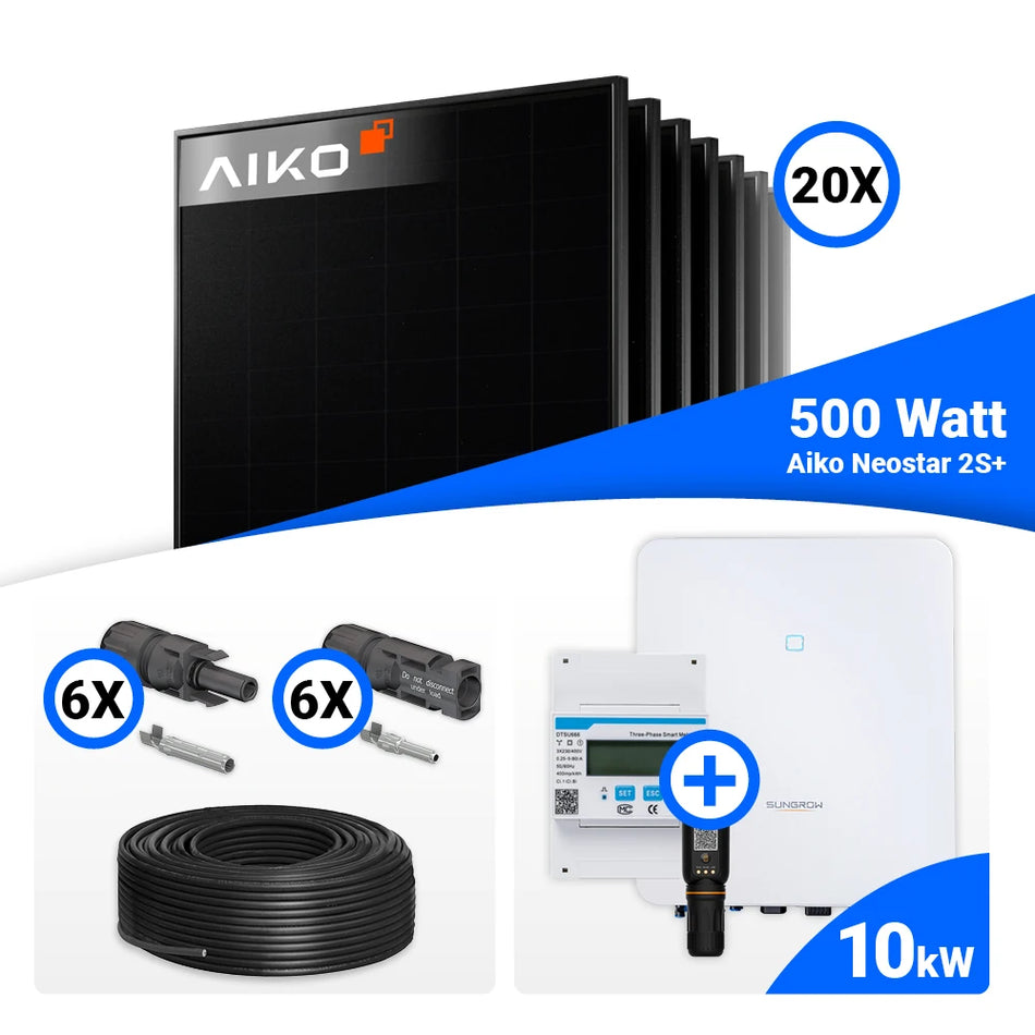 PV Komplettset 10 kWp – 20x AIKO 500W Full Black & Sungrow SH10.0RT-20 mit Speicheroption