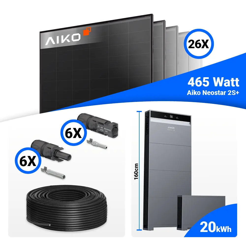 Solaranlage 12 kWp Komplettset AIKO 465W Full Black + Anker X1-H12K-T mit Speicheroption