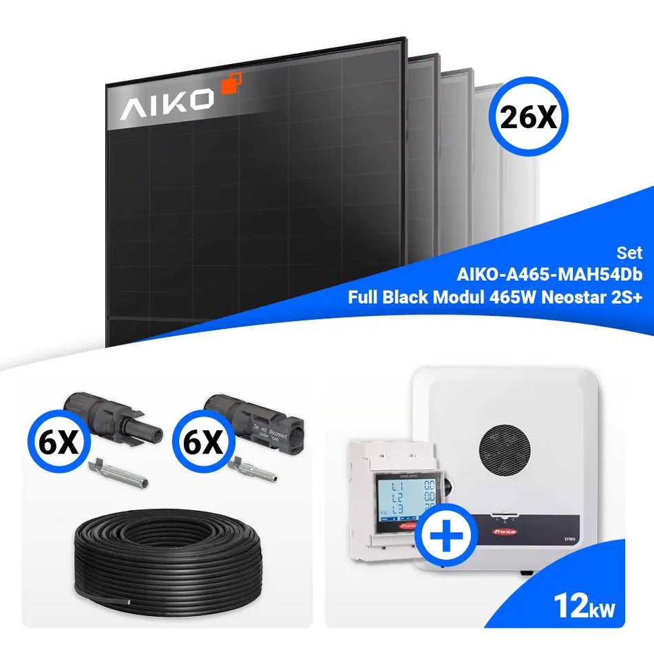 PV Komplettset 12 kWp – 26x Aiko 465W Full Black & Fronius SYMO-GEN24-12.0-PLUS-SC mit Speicheroption