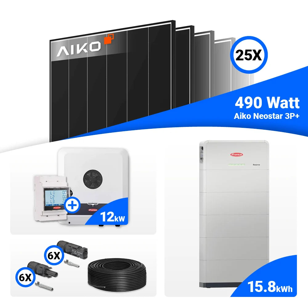 AIKO 490W Black Frame Module mit Fronius GEN24 Hybridgerät im 12 kWp PV Komplettset