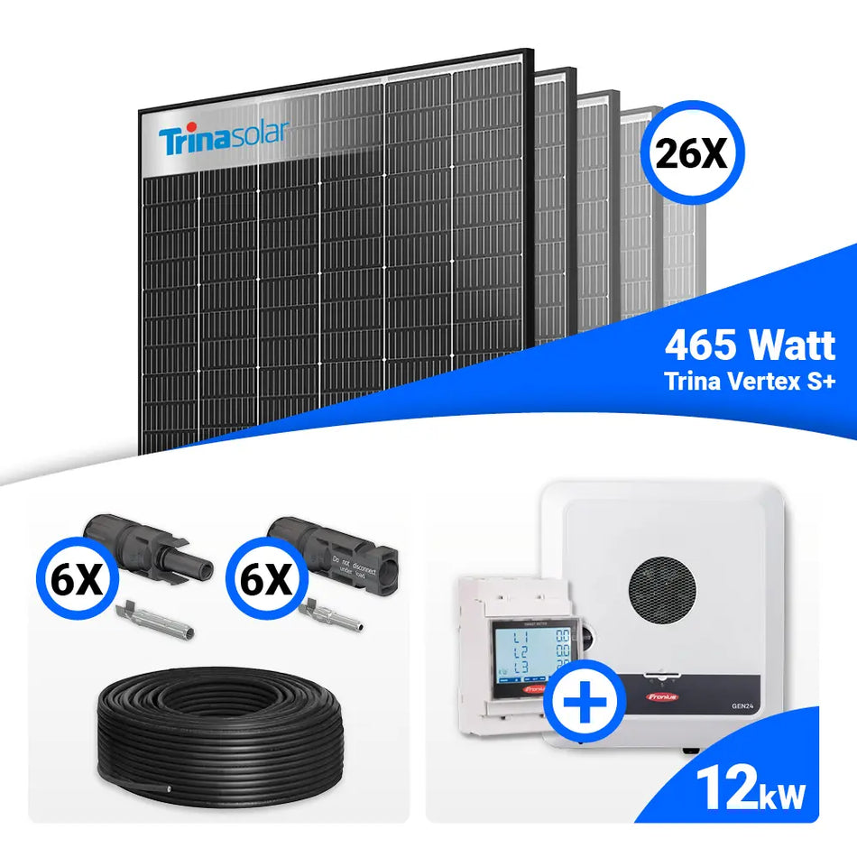 PV Komplettset 12 kWp – 26x Trina 465W Black Frame & Fronius SYMO-GEN24-12.0-Plus-SC mit Speicheroption