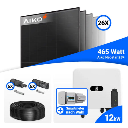 PV Komplettset 12 kWp mit AIKO 465W Full Black und Huawei SUN2000-12K-MB0