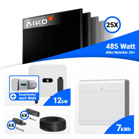 Solaranlage 12 kWp Komplettset mit 25x AIKO 485W Full Black