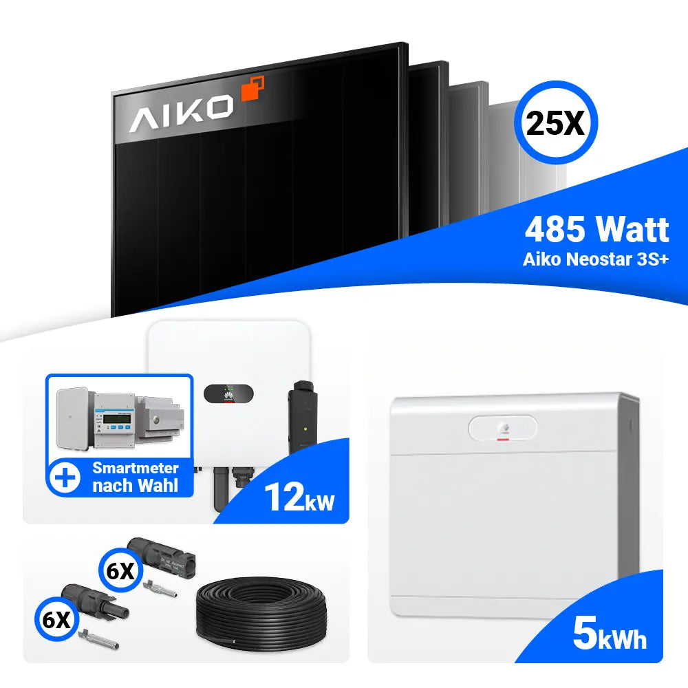 12 kWp Photovoltaik Set AIKO 485W Full Black Huawei MAP0