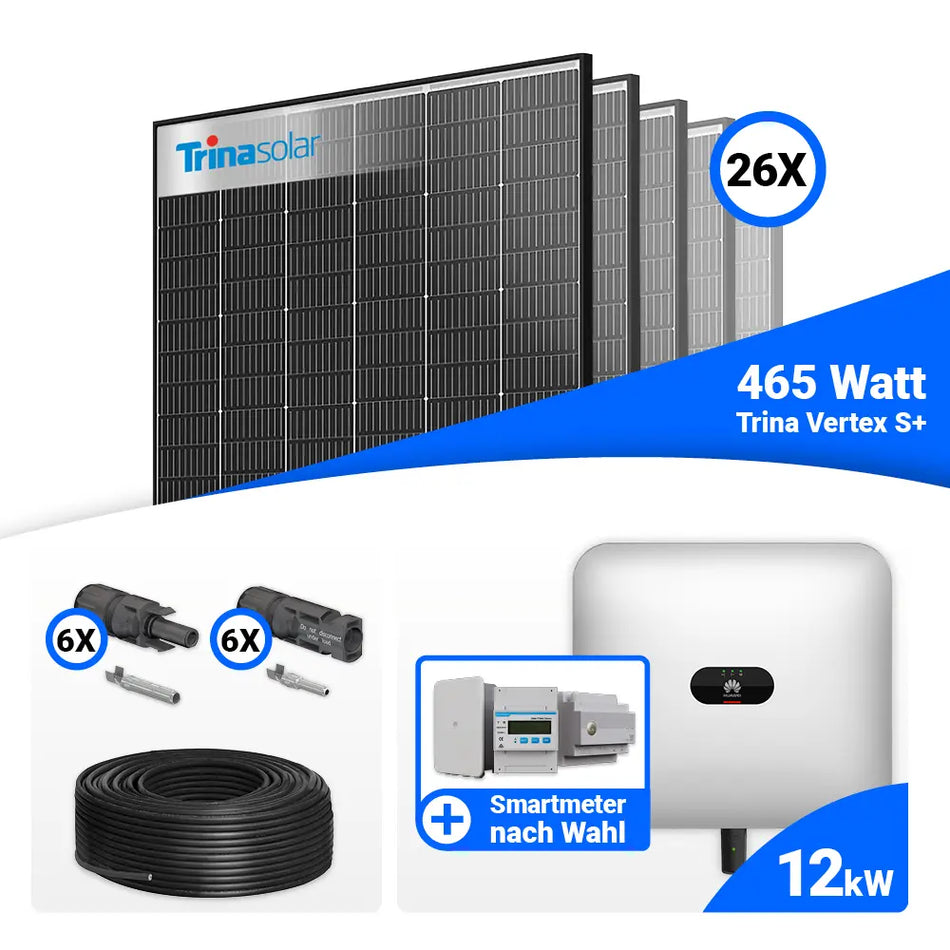 PV Komplettset 12 kWp – 26x Trina 465W Black Frame & Huawei SUN2000-12K-MB0 mit Speicheroption