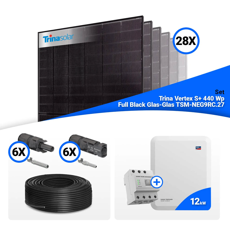 PV Komplettset 12 kWp – 28x Trina 440W Full Black Bifazial & SMA Sunny Tripower X 12
