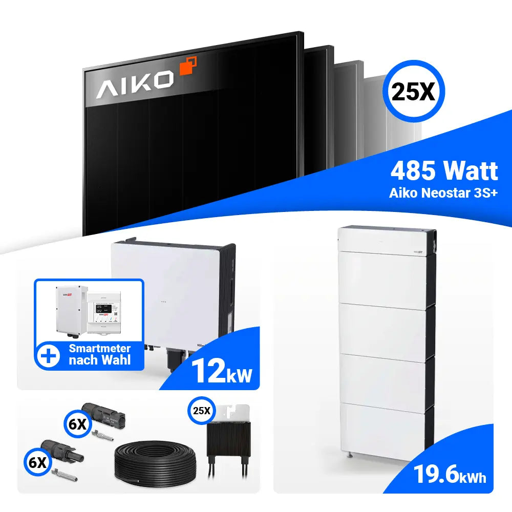 PV Komplettset 12 kWp AIKO 485W Full Black & SolarEdge Nexis Battery Stack 20