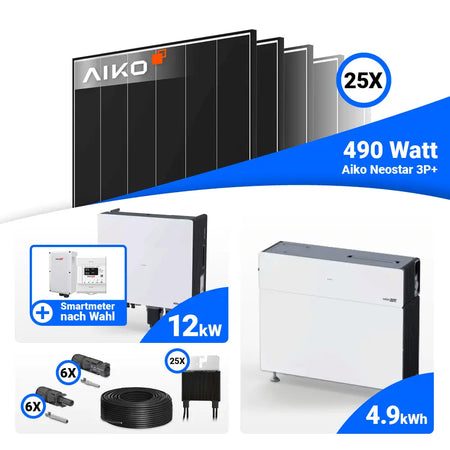 PV Komplettset 12 kWp AIKO 490W Black Frame & SolarEdge Nexis Battery Stack 5