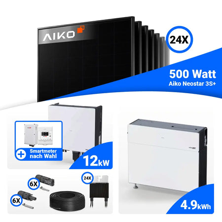 PV Komplettset 12 kWp AIKO 500W Full Black & SolarEdge Nexis Battery Stack 5