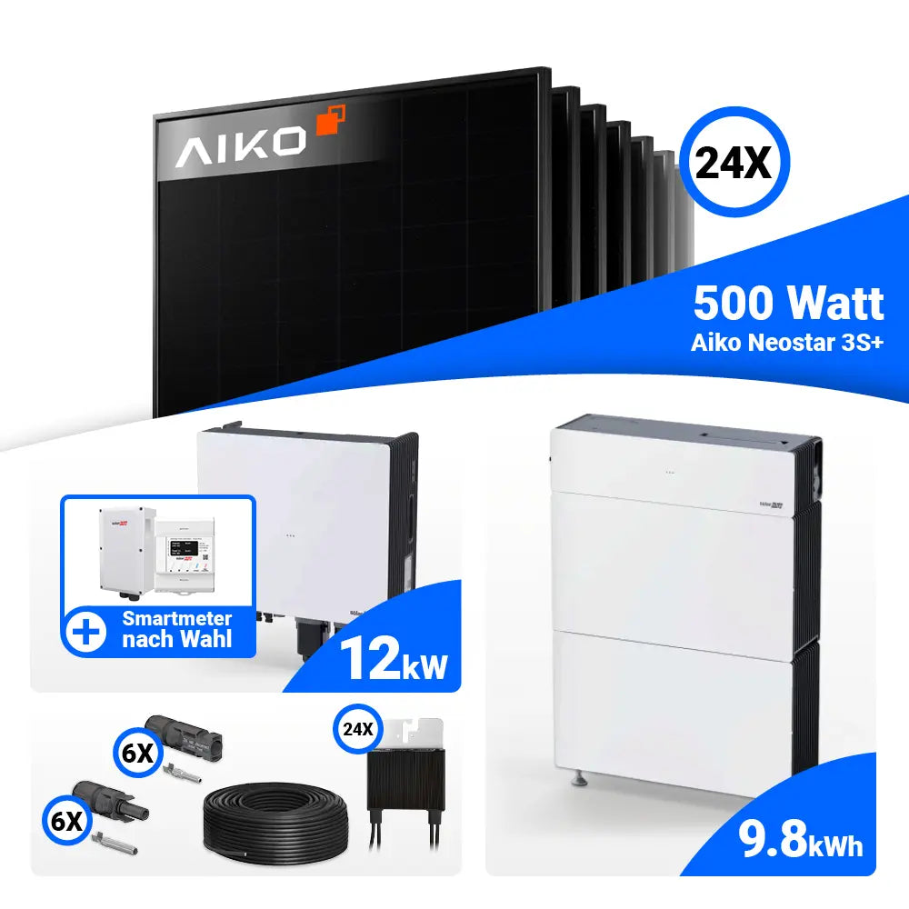 PV Komplettset 12 kWp AIKO 500W Full Black & SolarEdge Nexis Battery Stack 10