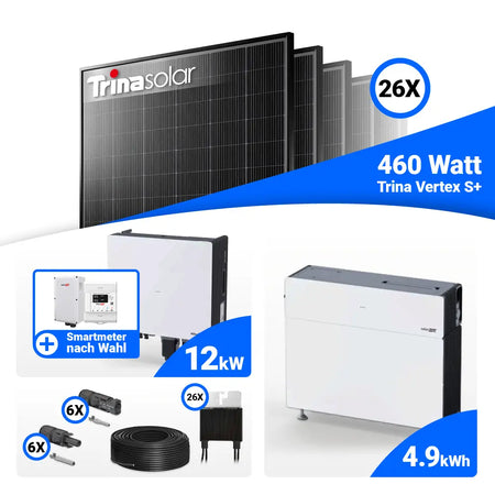 12 kWp PV-Komplettset mit Trina 465W Modulen und Speicher: SolarEdge Nexis Battery Stack 5