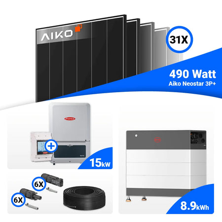 15 kWp Solaranlage mit AIKO 490W Panels und Fronius Verto Plus Speicheroption