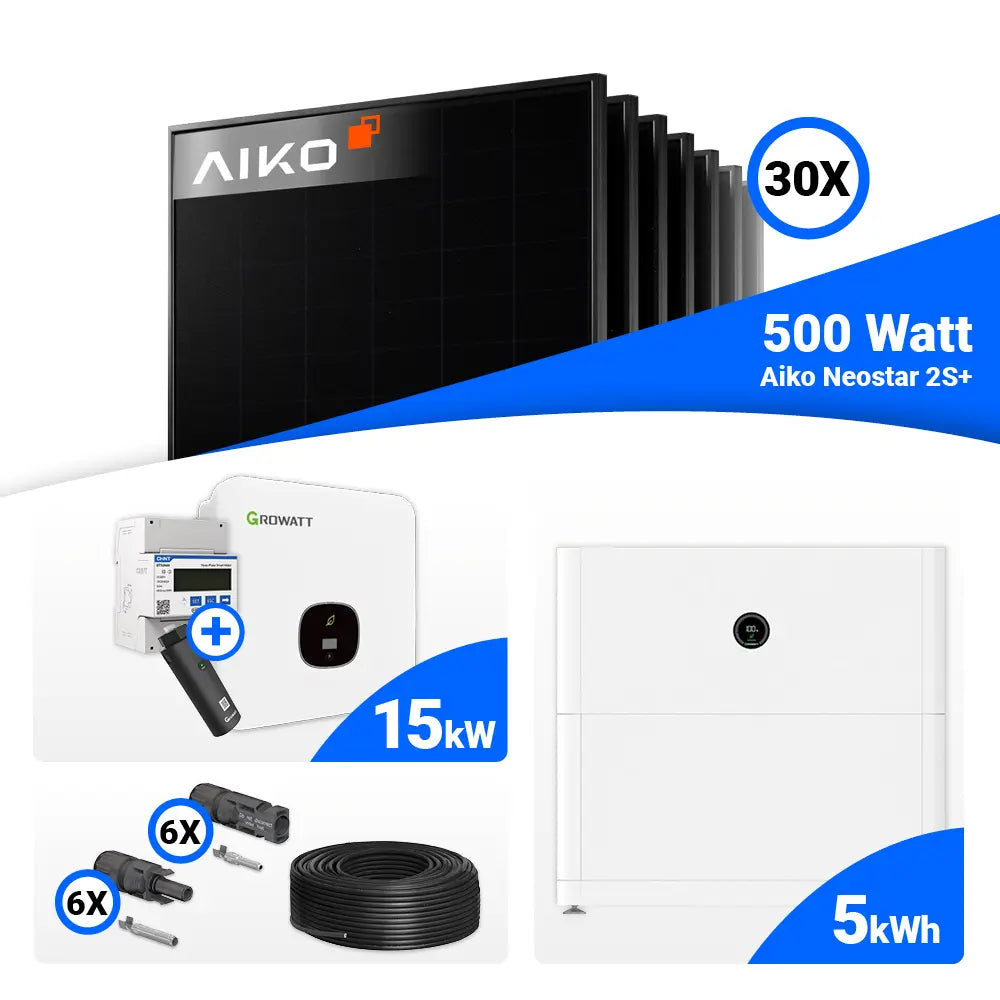 15 kWp Photovoltaik Set Full Black AIKO Module Growatt Wechselrichter