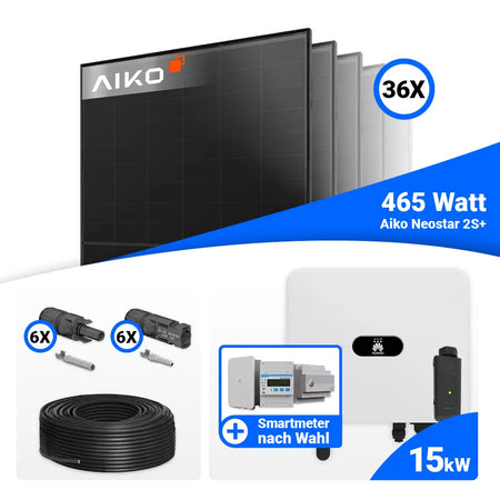 PV Komplettset 15 kWp mit AIKO 465W Full Black und Huawei SUN2000-15K-MB0