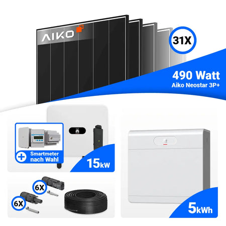 Photovoltaik Komplettset 15 kWp AIKO 490W Black Frame Module