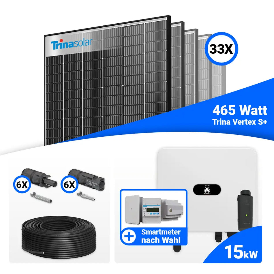 PV Komplettset 15 kWp – 33x Trina 465W Black Frame & Huawei SUN2000-15K-MB0 mit Speicheroption