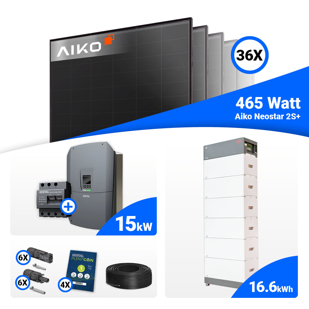 Solarpaket 15 kWp mit 36x AIKO 465W Full Black Modulen, Kostal Plenticore G3 L, optionaler Stromspeicher