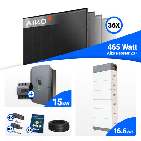 Solarpaket 15 kWp mit 36x AIKO 465W Full Black Modulen, Kostal Plenticore G3 L, optionaler Stromspeicher