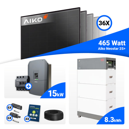 AIKO 465W Full Black Module im 15 kWp Komplettset mit Kostal Plenticore G3 L, vorbereitet für Batteriespeicher