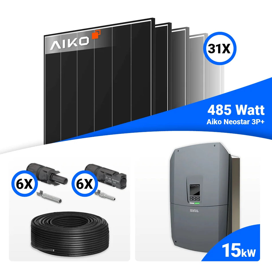 PV Komplettset 15 kWp – 31x AIKO 485W Black Frame & Kostal G3 L Plenticore mit Speicheroption