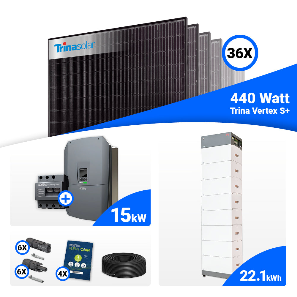 15 kWp Solaranlage Komplettset: Trina 440W Full Black bifazial Module und Kostal Plenticore G3 L, batteriebereit