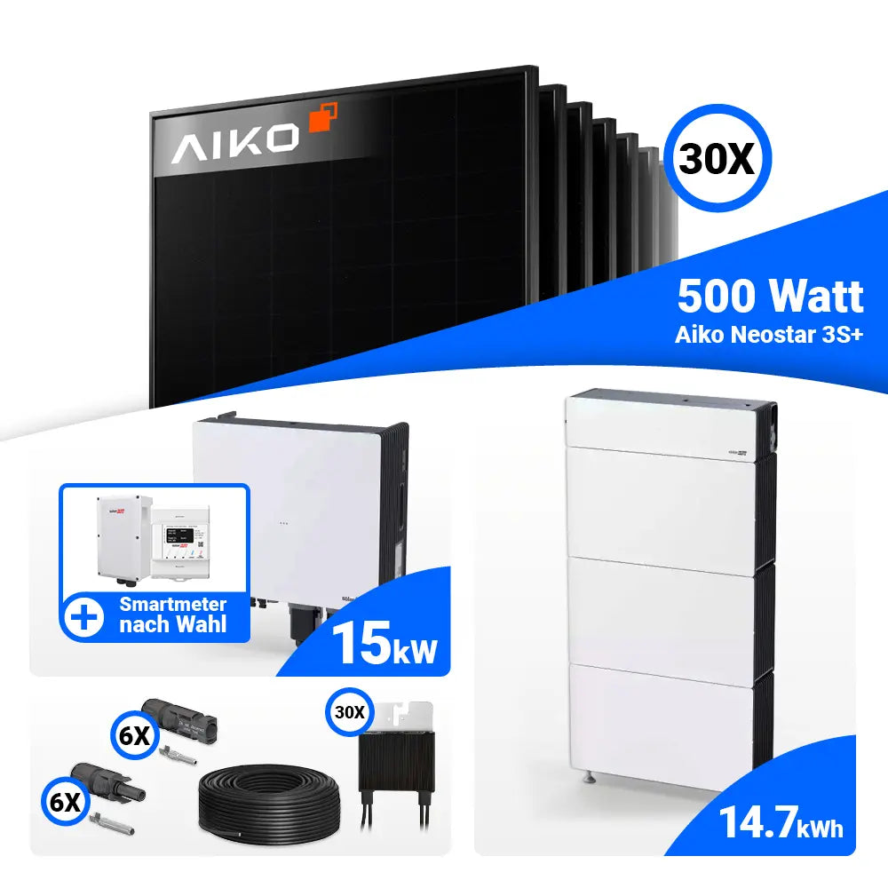 PV Komplettset 15 kWp AIKO 500W Full Black & SolarEdge Nexis Battery Stack 15