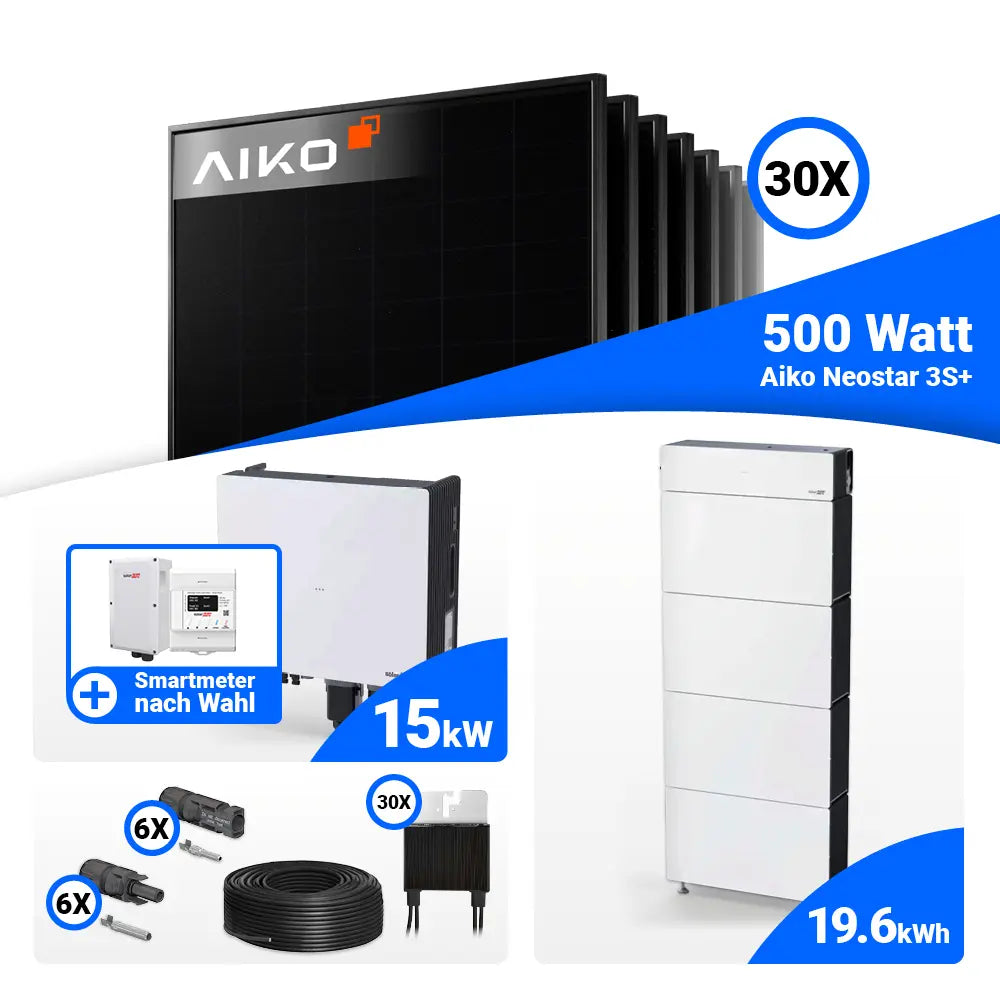 PV Komplettset 15 kWp AIKO 500W Full Black & SolarEdge Nexis Battery Stack 20