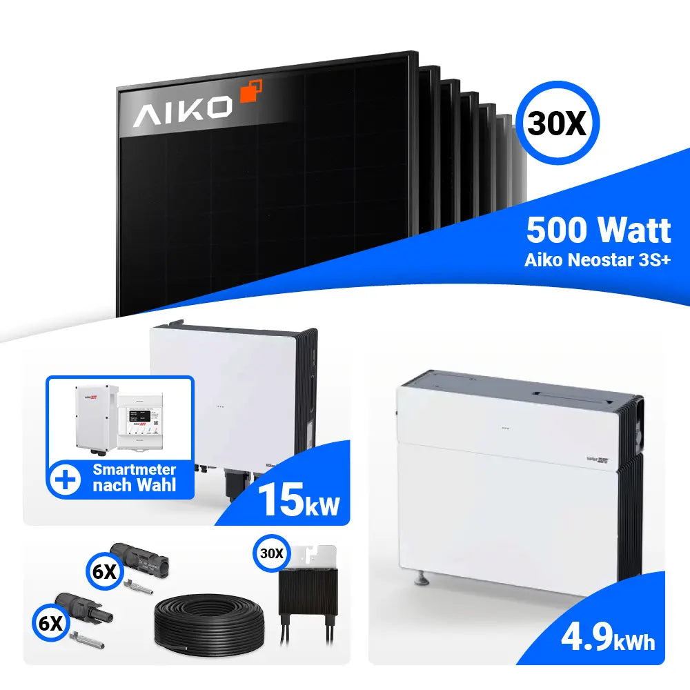 PV Komplettset 15 kWp AIKO 500W Full Black & SolarEdge Nexis Battery Stack 5