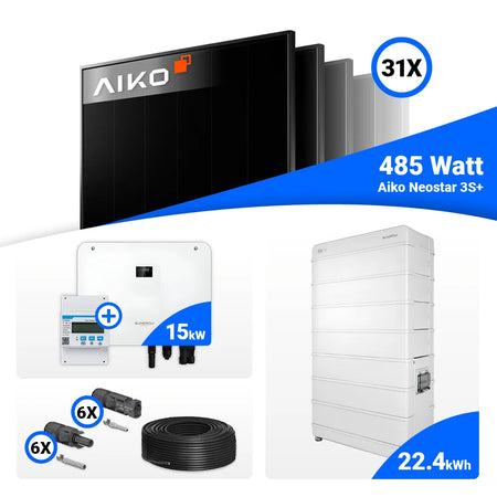 Elegantes Design der AIKO 485W Full Black Photovoltaik Module auf dem Dach.
