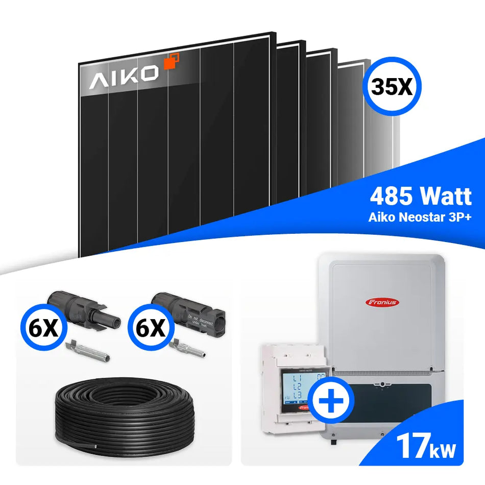 PV Komplettset 17 kWp – 35x AIKO 485W Black Frame & Fronius Verto Plus 17.5 mit Speicheroption