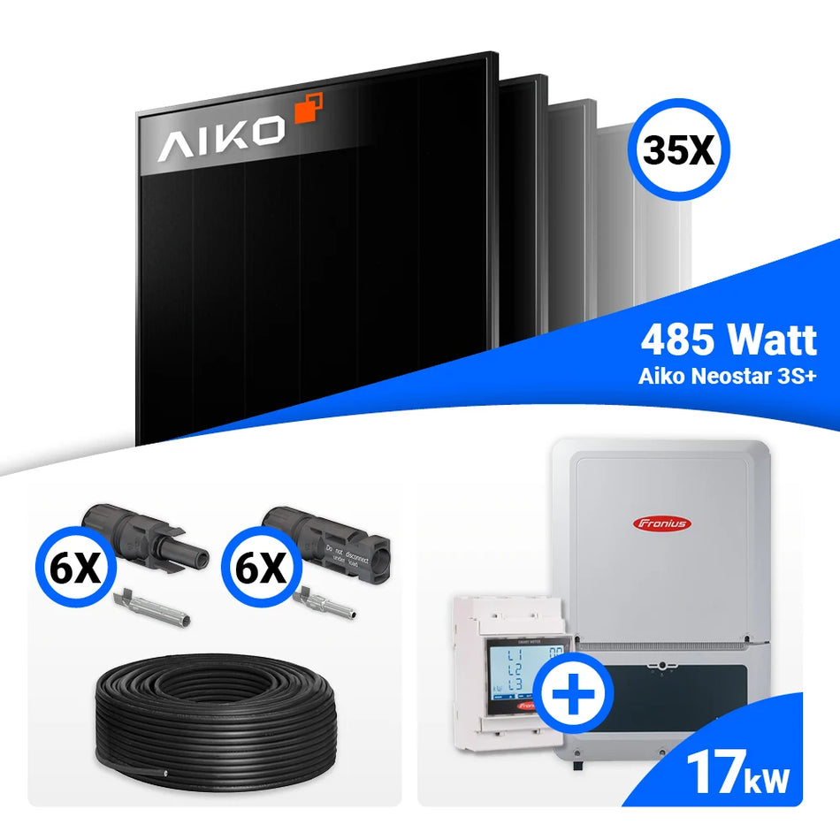 PV Komplettset 17 kWp – 35x AIKO 485W Full Black & Fronius Verto Plus 17.5 mit Speicheroption