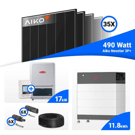 35x AIKO 490W Hochleistungs-Solarmodule im PV Komplettpaket 17 kWp mit Fronius Verto Plus