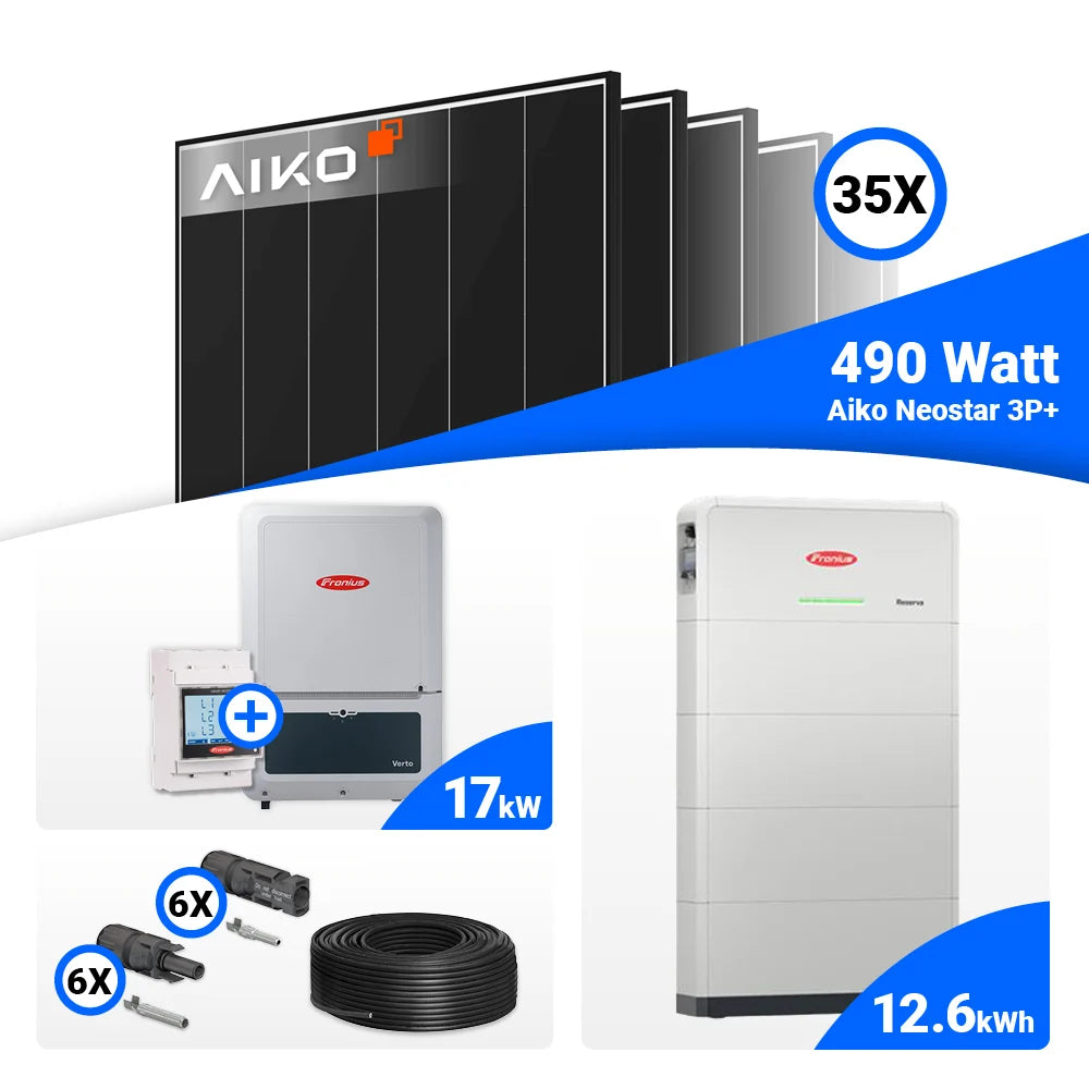 Photovoltaiksystem 17 kWp – AIKO 490W Modulleistung und Fronius Verto Plus Hybridtechnik