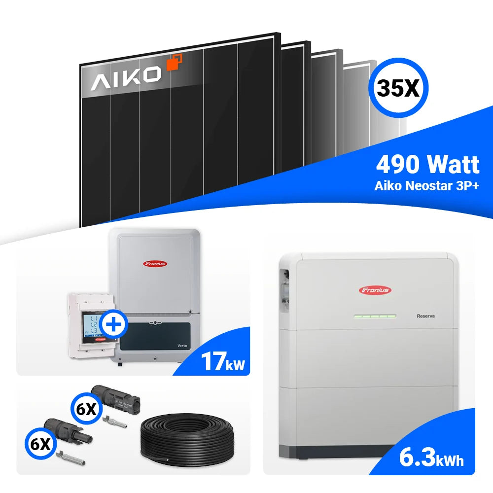 AIKO 490W Solarpanels im 35er Set für 17 kWp PV Installation mit Fronius Verto Plus