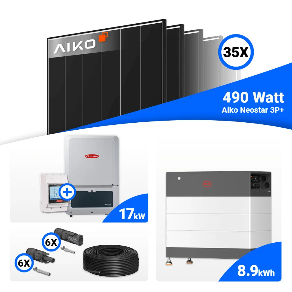 17 kWp Solaranlage mit AIKO 490W Panels und Fronius Verto Plus Speicheroption