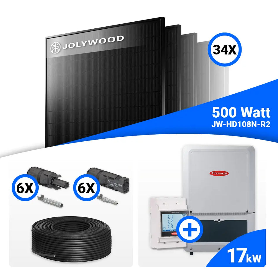 PV Komplettset 17 kWp – 34x Jolywood 500W Full Black & Fronius Verto Plus 17.5 mit Speicheroption