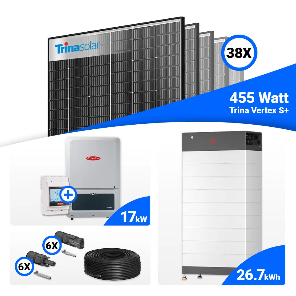 Komplettanlage PV 17 kWp inkl. 38 Trina 455W Black Frame Module, Fronius Verto Plus 17.5, Speicheroption