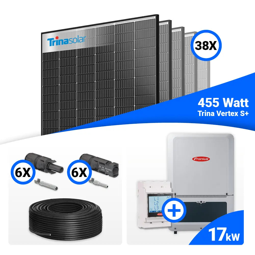 PV Komplettset 17 kWp – 38x Trina 455W Black Frame & Fronius Verto Plus 17.5, Speicheroption