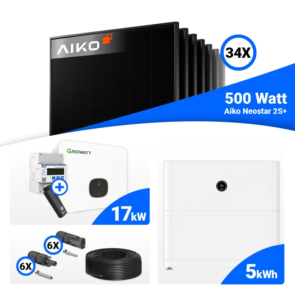 17 kWp Photovoltaik Set Full Black AIKO Module Growatt Wechselrichter