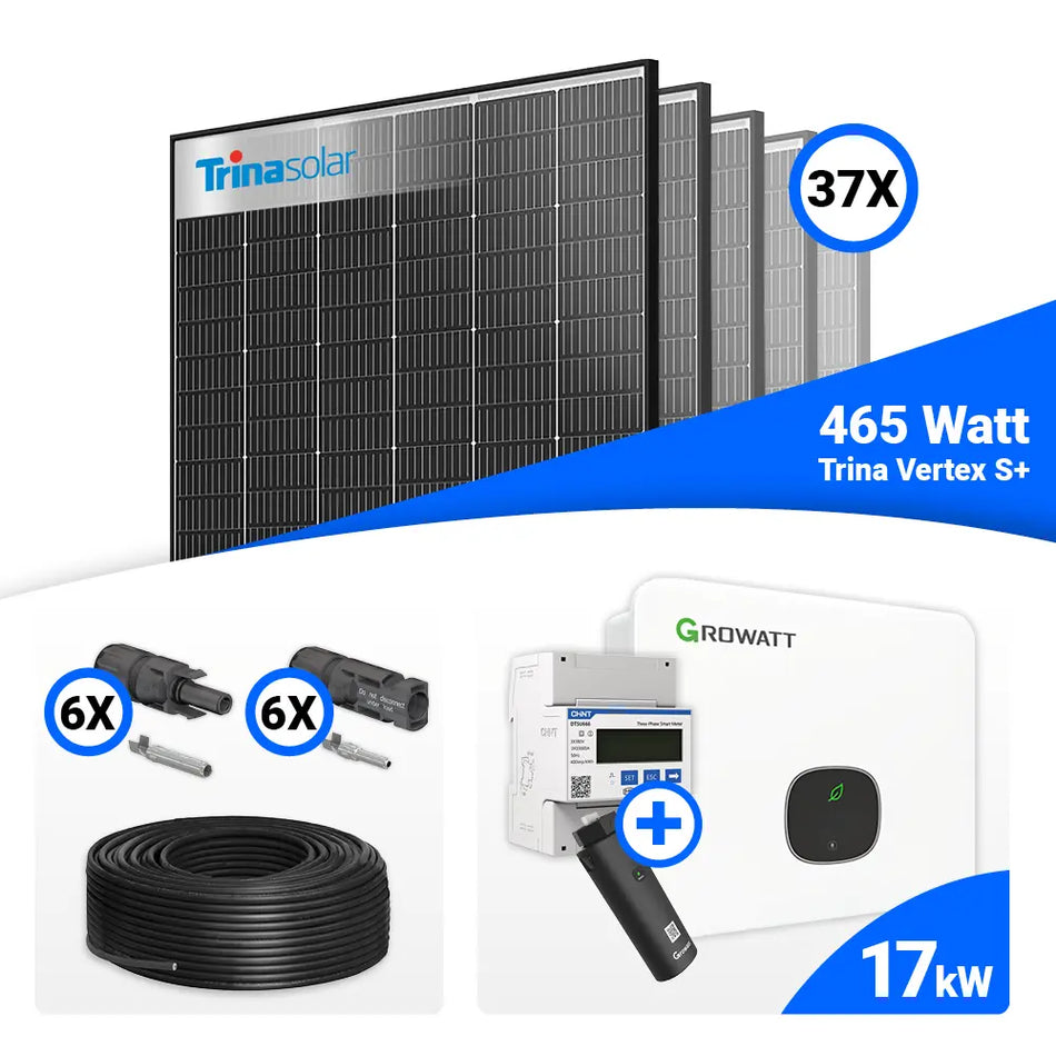 PV Komplettset 17kWp – 37x Trina 465W Black Frame & Growatt MID17KTL3-XH mit Speicheroption