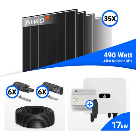 PV Komplettset 17 kWp fürs Hausdach: 35 AIKO 490W Black Frame Module & Huawei SUN2000-17K-MB0 – Speicher nachrüstbar für mehr Unabhängigkeit