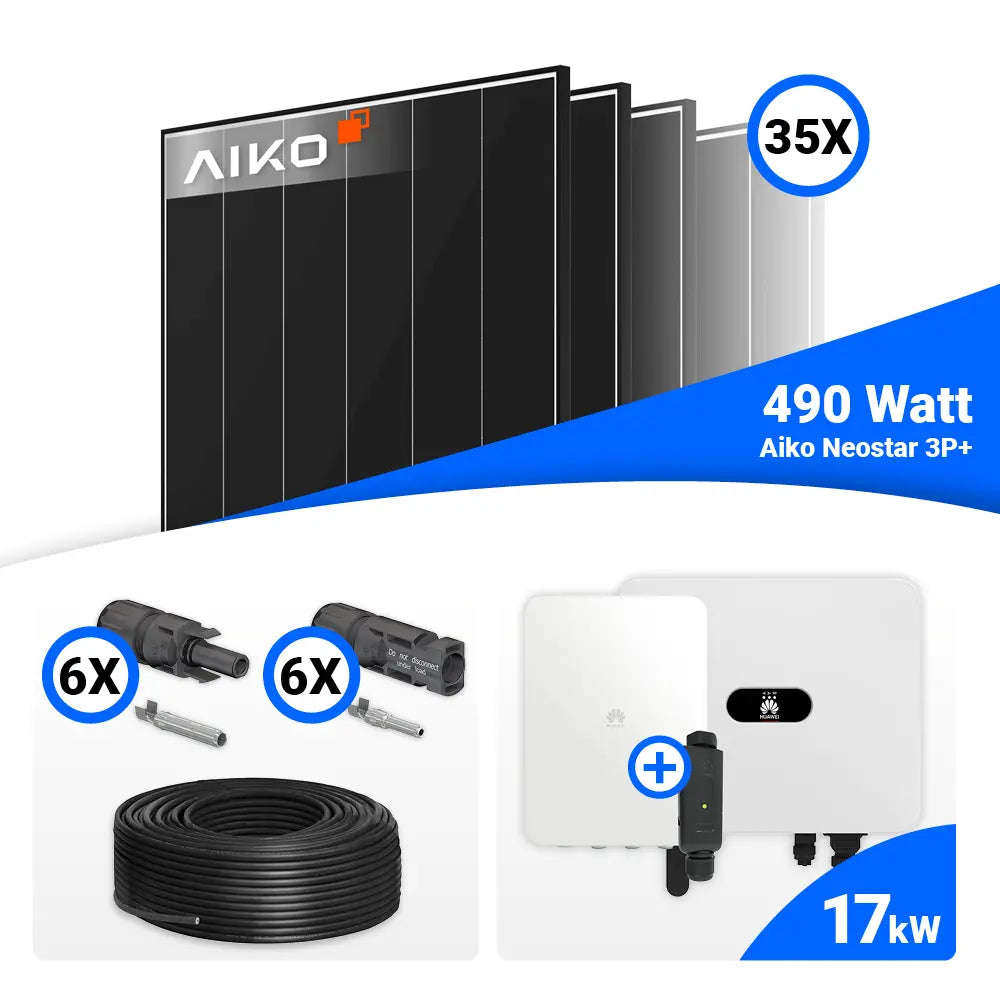 PV Komplettset 17 kWp – 35x AIKO 490W Black Frame + Huawei SUN2000-17K-MB0 – Speicher optional für maximale Stromkostenersparnis