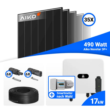 PV Komplettset 17 kWp mit AIKO 490W Black Frame und Huawei SUN2000-17K-MB0