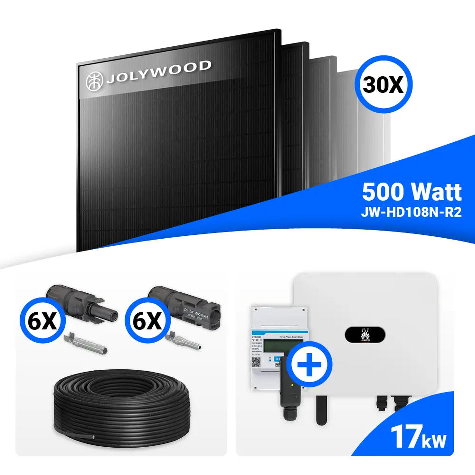 PV Komplettset 17kWp – 34x Jolywood 500W Full Black & Huawei SUN2000-17K-MB0 mit Speicheroption